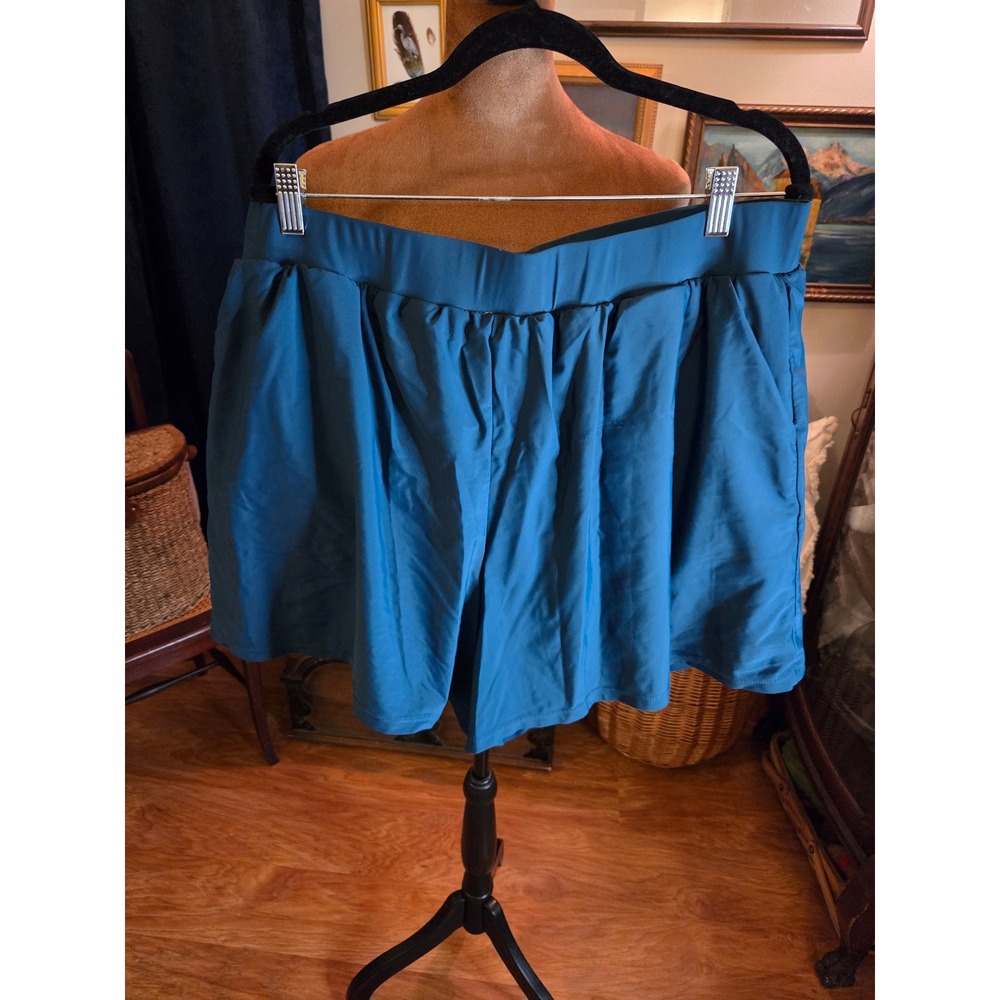 Bloomchic Teal Blue High Waisted Swim Shorts Pockets Plus Size 22-24 3XL